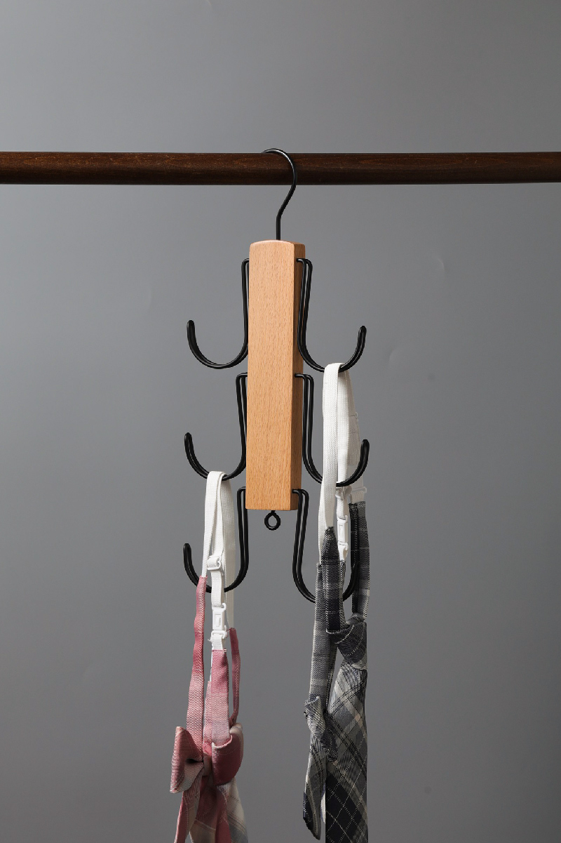 多功能木质挂钩围巾丝巾吊带皮带领带内衣包包帽子收纳衣架省空间详情9