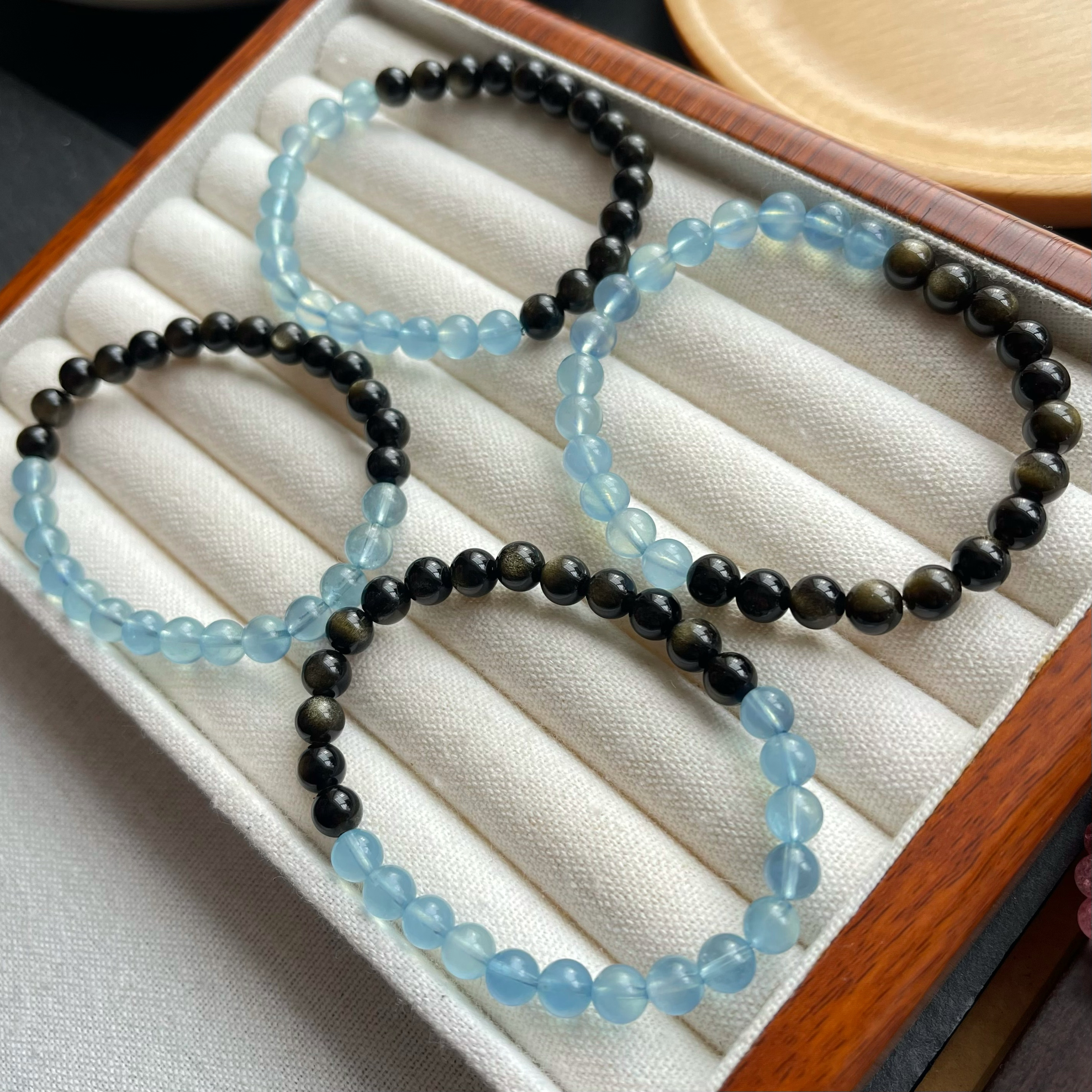 黑曜石海蓝宝手串男女士同款本命年招财佛珠天然水晶情侣手链详情3