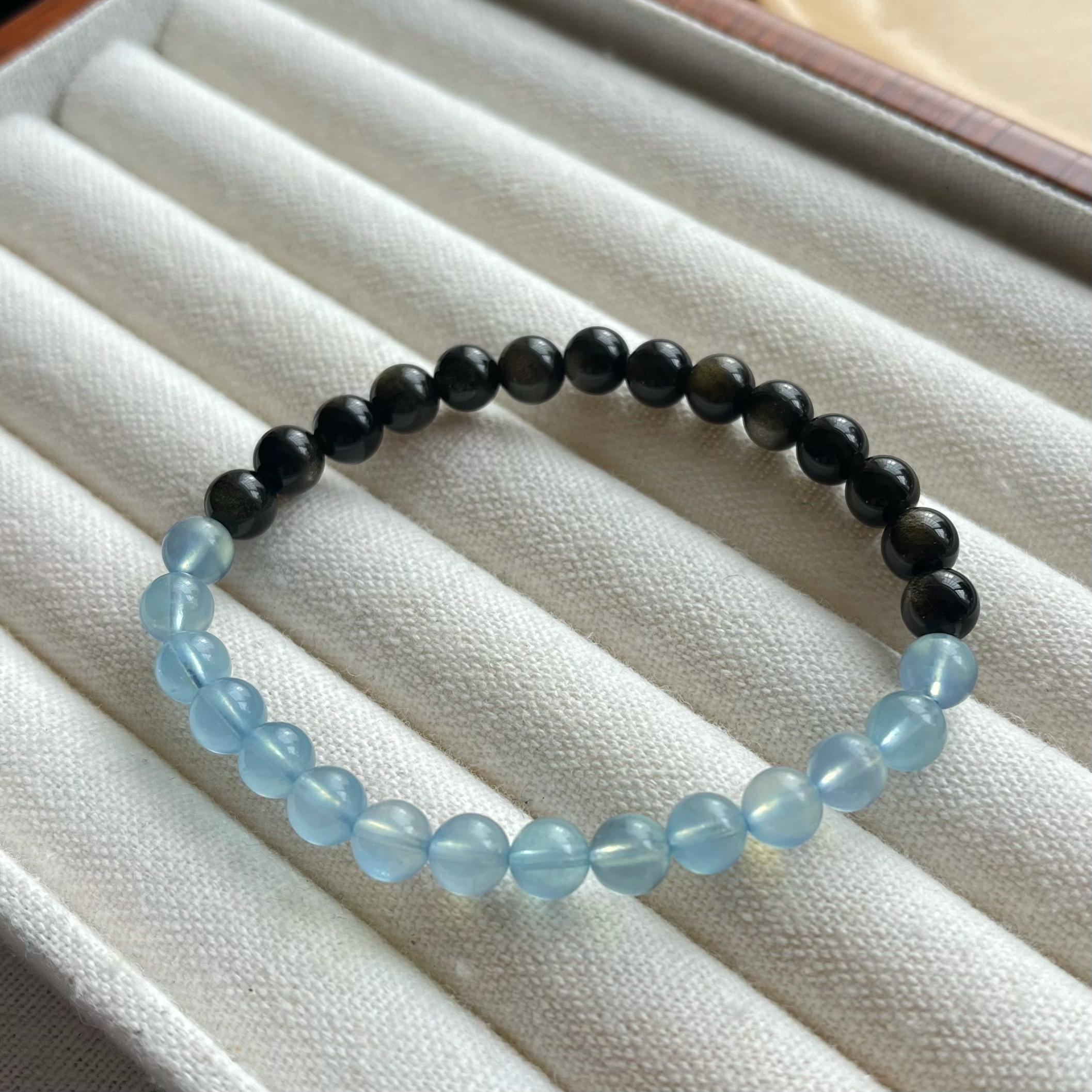 黑曜石海蓝宝手串男女士同款本命年招财佛珠天然水晶情侣手链详情7