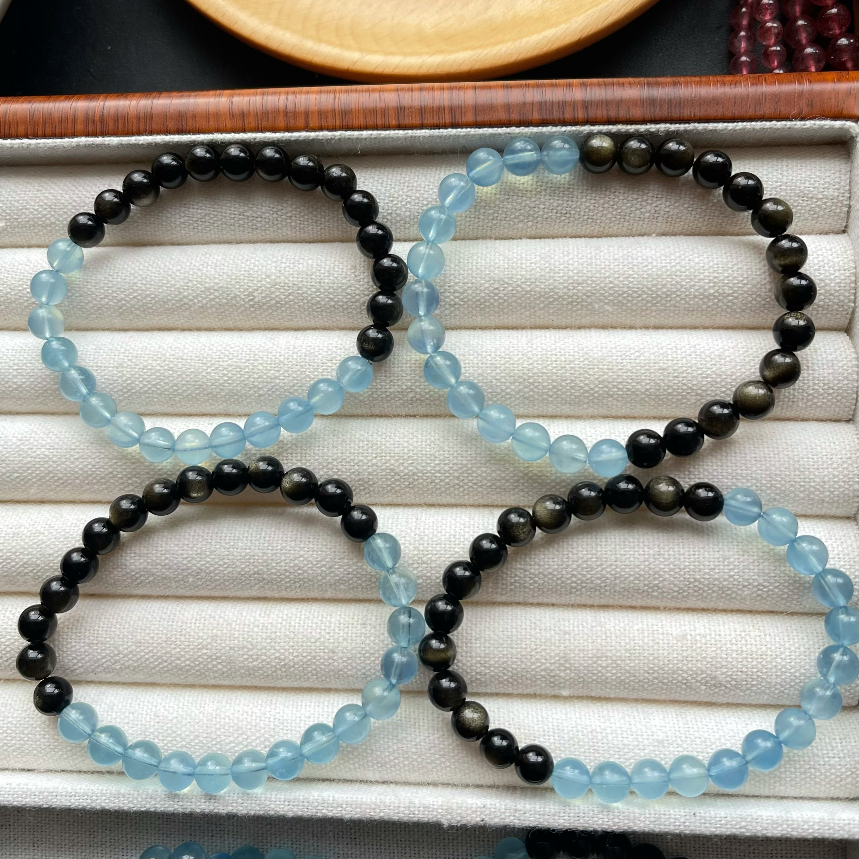 黑曜石海蓝宝手串男女士同款本命年招财佛珠天然水晶情侣手链详情4