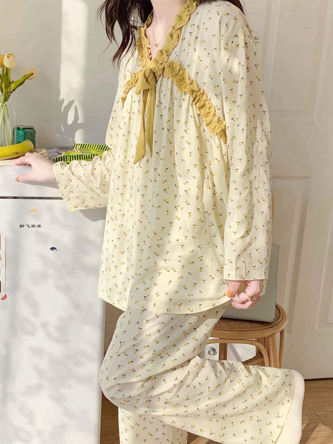 Slimming and plus-size postpartum clothing, thin pure cotton postpartum pajamas and breastfeeding clothes, breathable and sweat-absorbent cotton yarn, washed cotton Application Scenario