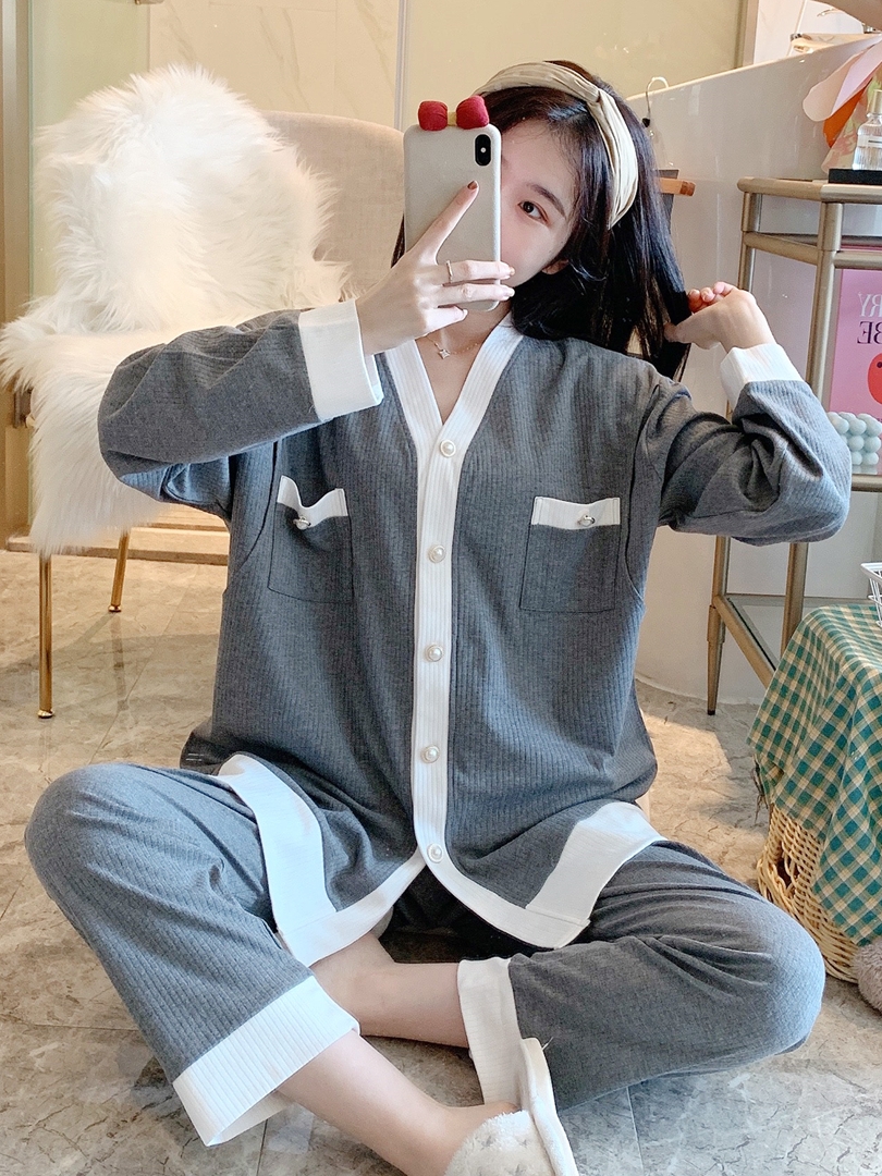 Postpartum clothes, spring and autumn knitted clothes, breastfeeding and lactation home clothes, March 5th summer thin, new mother hospital pajamas for pregnant women, 67