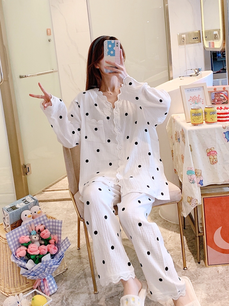 Postpartum clothes, thin pure cotton gauze for spring, autumn and winter, summer, December, January, postpartum, 2, lactation and pregnancy. Pajamas for pregnant women Item Picture