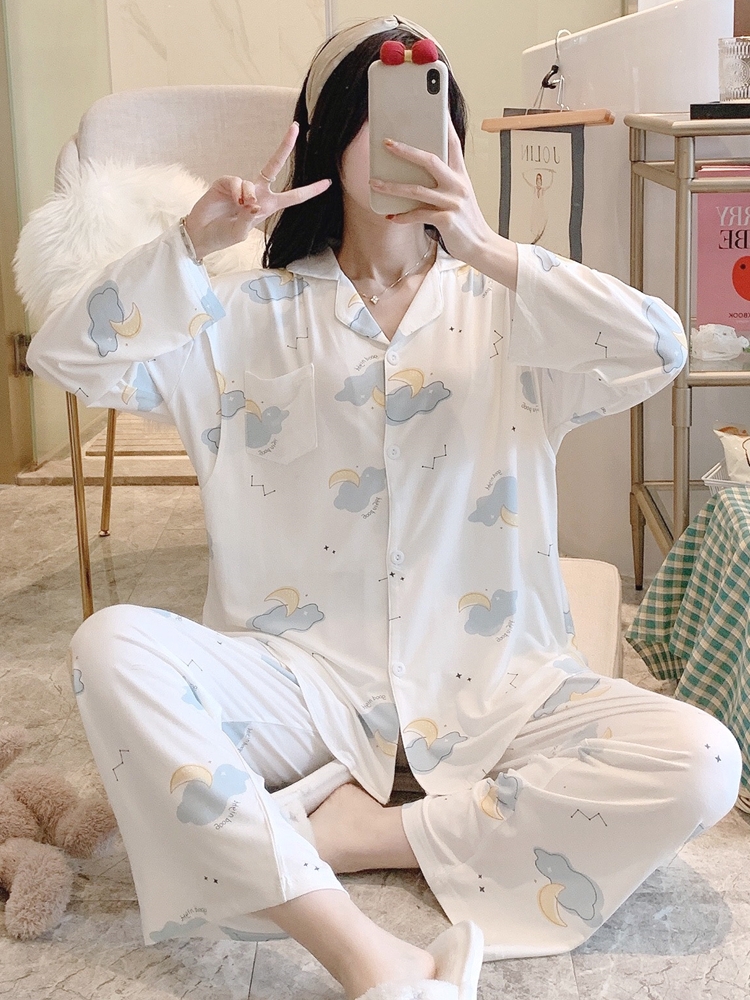 Modal pajama women's summer maternity wear, Japanese-style spring and autumn breastfeeding and lactation home wear set, two-piece bestseller