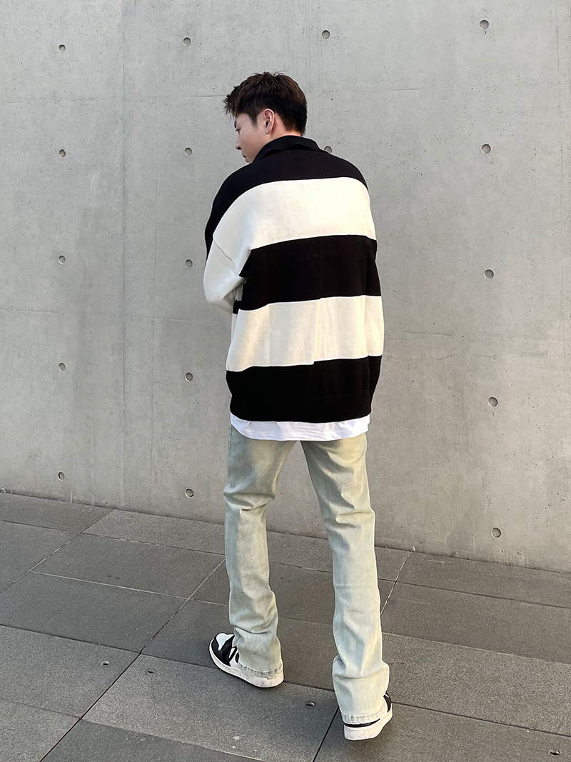 American high street yellow mud-dyed washed distressed jeans, men's ins trendy brand slimming straight-leg slightly flared flared slimming long pants Item Picture