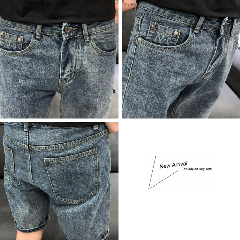 Men's summer thin Korean style trendy brand denim shorts, versatile slim straight-leg casual mid-length pants, men's stretch capri pants Item Picture