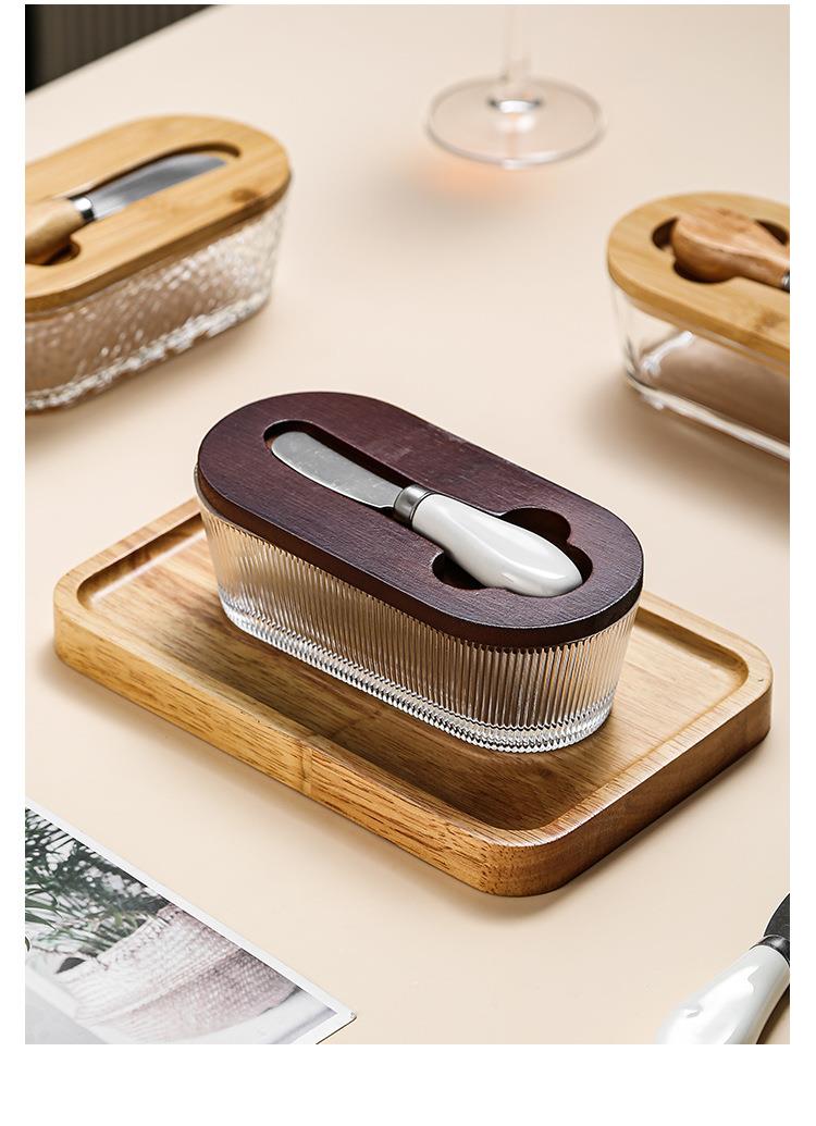 日本新款玻璃密封黄油盒带盖抹刀长方形家用奶酪保鲜罐家用奶酪盒详情10