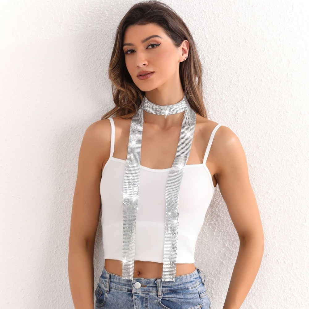 超闪辣妹亮片丝巾气质细长条飘带领巾氛围感拍照颈饰个性新品配饰详情7