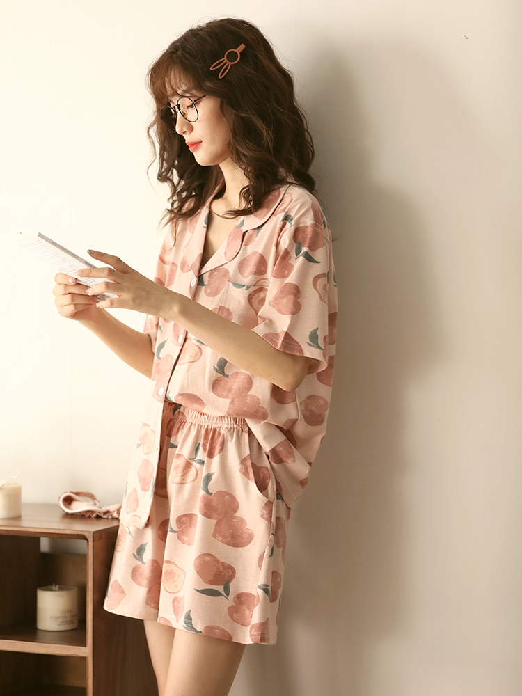 2022 New summer pure cotton thin short-sleeved large-sized 200-pound spring and summer home wear two-piece set for women Item Picture