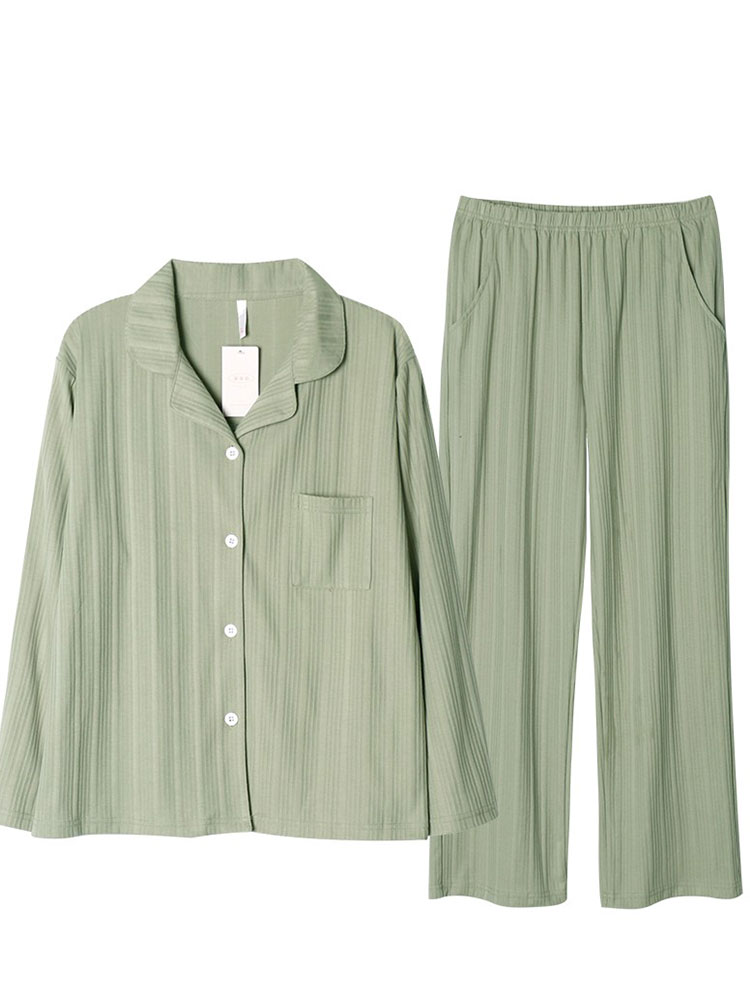 2022 New spring and autumn pajama women's pure cotton long-sleeved large-sized all-cotton home wear set that can be worn outside with a high-end feel Item Picture