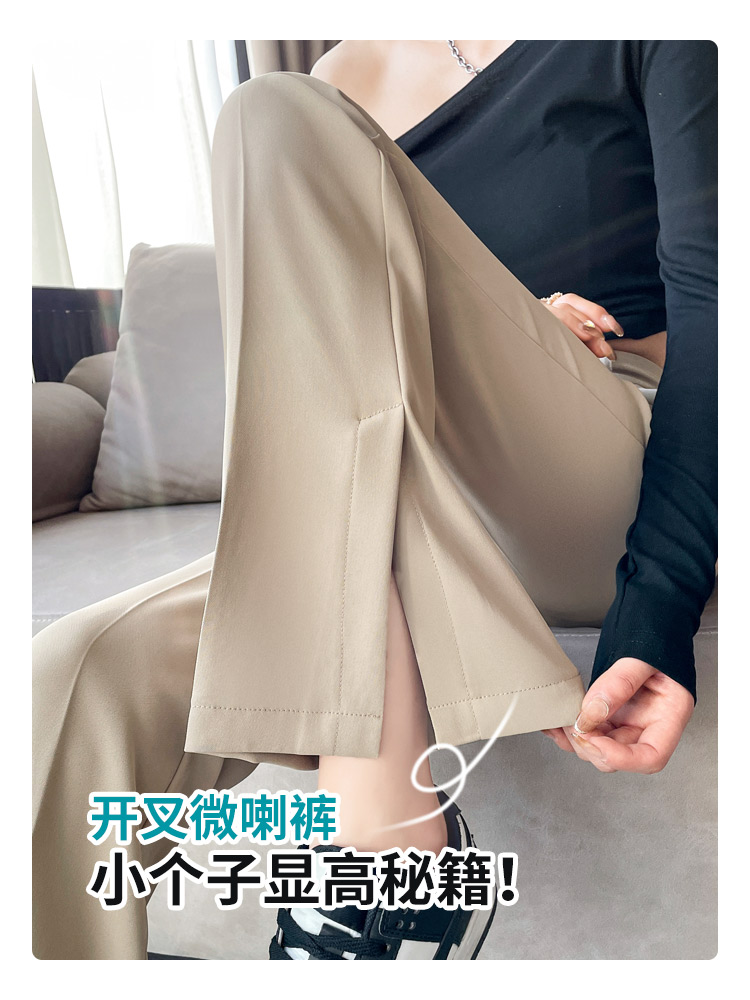 Extended slit slightly flared suit pants for women, high waist, drape, new thin, slimming, ice silk straight wide-leg pants for summer Specification image
