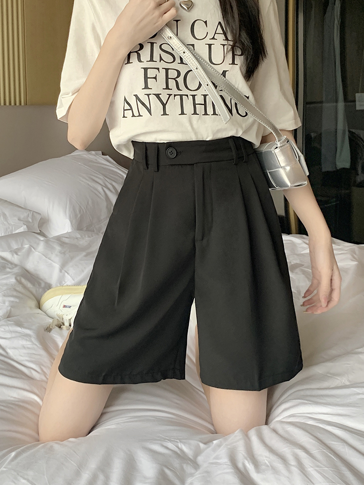 Summer thin five-inch mid-length pants, women's suit shorts, wide-leg pants, 2022 new high-waisted sporty casual straight-leg pants Application Scenario
