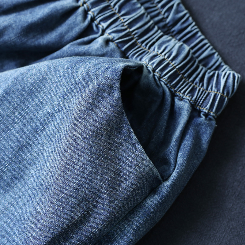 Summer 2022 new style stretched-waist solid color denim shorts, women's straight-leg loose capri pants, versatile women's mid-length pants Specification image