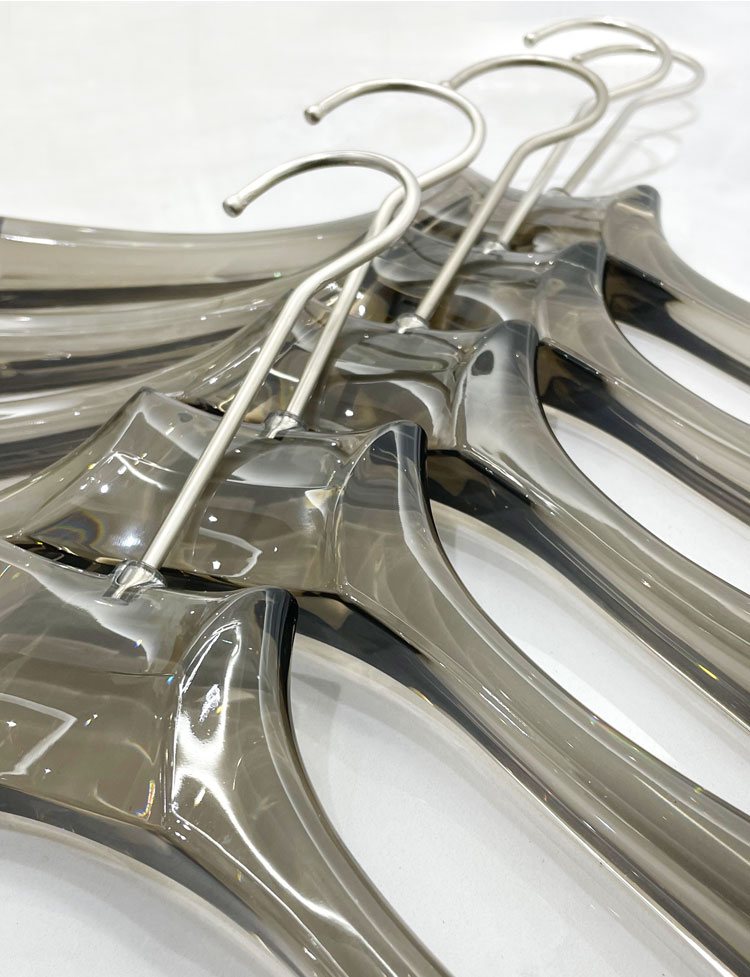 高档水晶透明女衣架防滑烟灰服装店衣架婚纱透明成人衣撑裤架无痕女装详情6