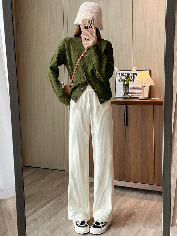 Chenille wide-leg women's 2022 Autumn/Winter new style fleece and thickened high-waisted, drape casual corduroy straight-leg pants