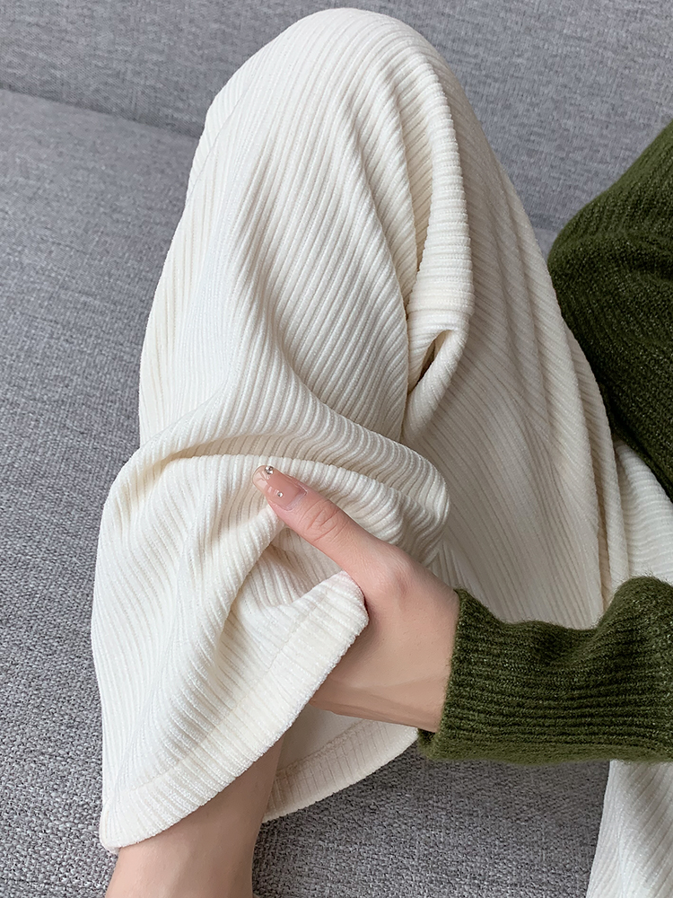 Chenille wide-leg women's 2022 Autumn/Winter new style fleece and thickened high-waisted, drape casual corduroy straight-leg pants details Picture