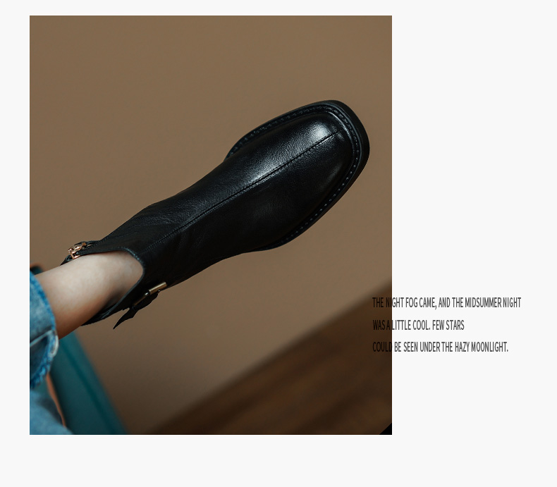 2024秋冬季新款复古中跟粗跟皮带扣短靴女气质侧拉链英伦风马丁靴详情10