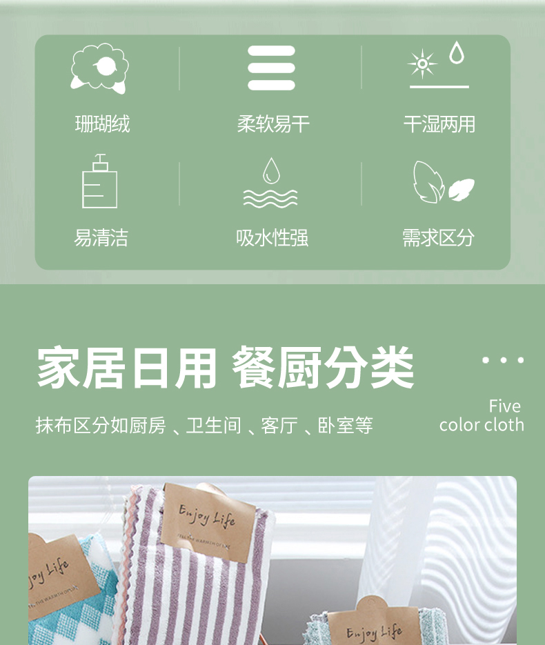 【5条装】珊瑚绒抹布家用桌子清洁方巾个人加厚百洁布厨房洗碗巾详情3