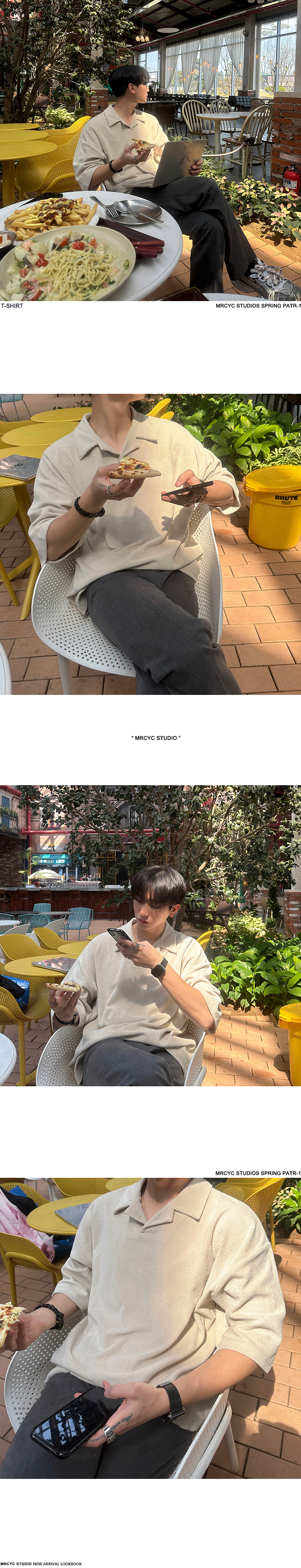 MYQ日系复古古巴领T恤男士夏季宽松翻领短袖韩版潮流五分袖上衣详情6
