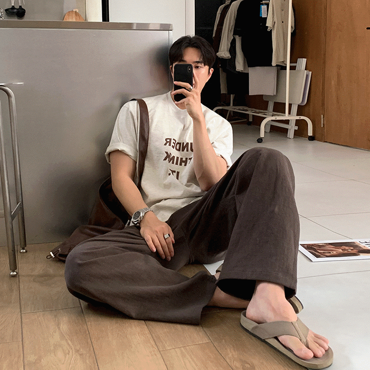 MYQ高级感字母印花T恤男士夏季宽松圆领短袖韩系通勤风半袖上衣 pic 2