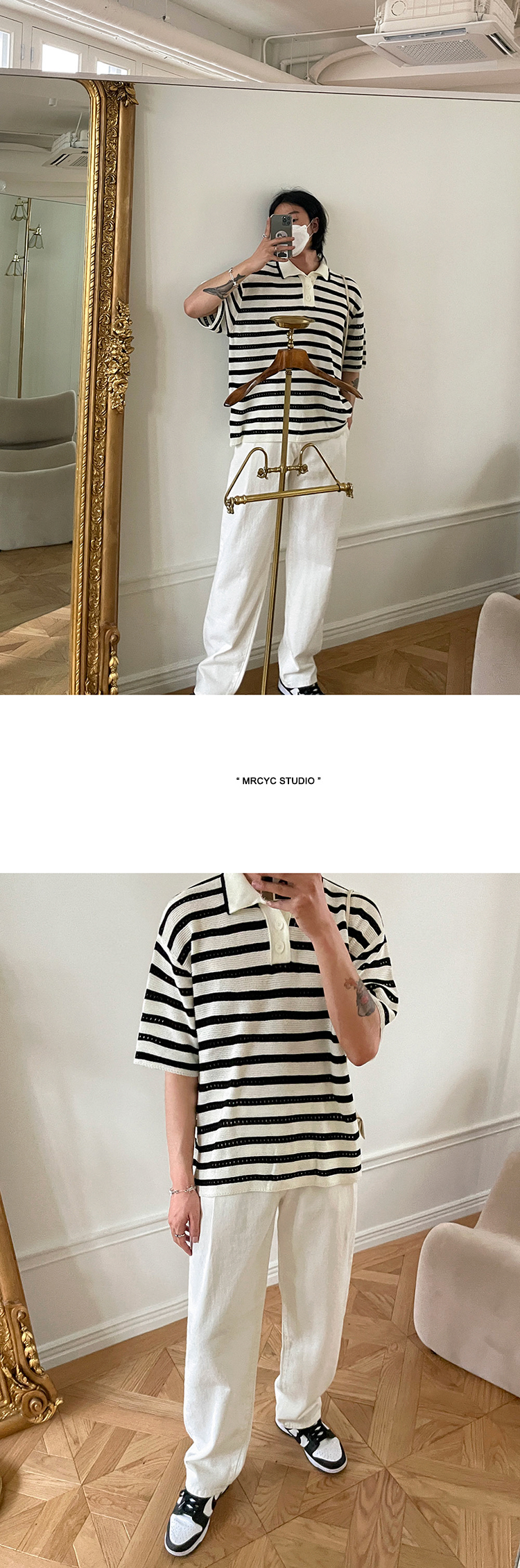 MYQ rayas manga corta POLO hombre korea versión tendencia verano slim con solapa suelta camiseta jersey paul pic 10