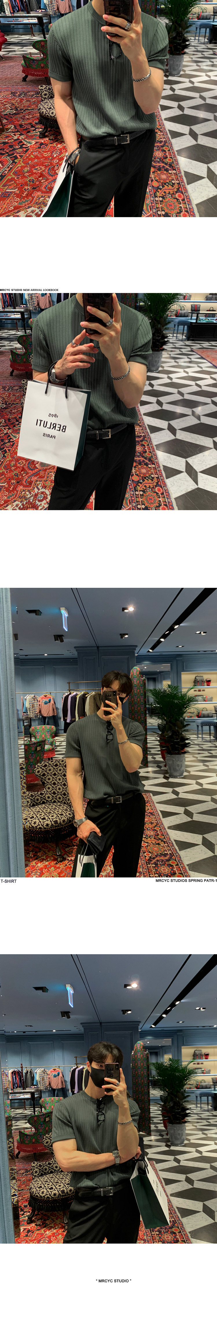 MYQ老钱风薄款条纹短袖针织衫男士夏季韩系修身弹力圆领针织t恤详情7