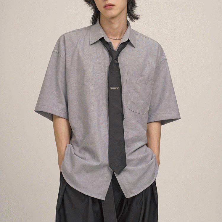 MYQ学院风短袖衬衫男夏季宽松休闲纯色衬衣韩系通勤DK制服内搭详情2