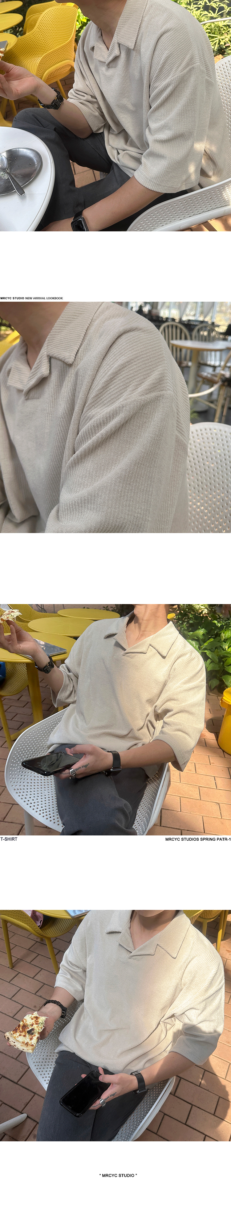 MYQ日系复古古巴领T恤男士夏季宽松翻领短袖韩版潮流五分袖上衣详情8