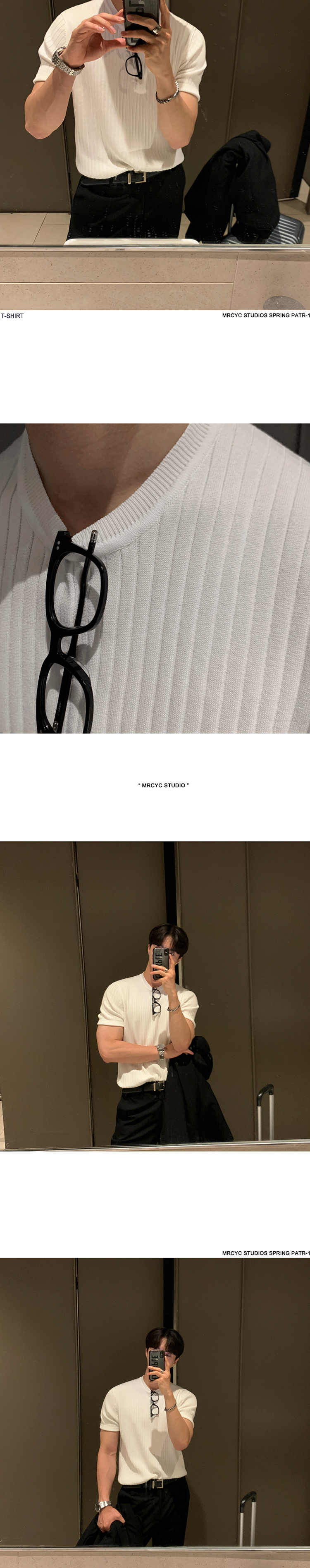 MYQ老钱风薄款条纹短袖针织衫男士夏季韩系修身弹力圆领针织t恤详情10