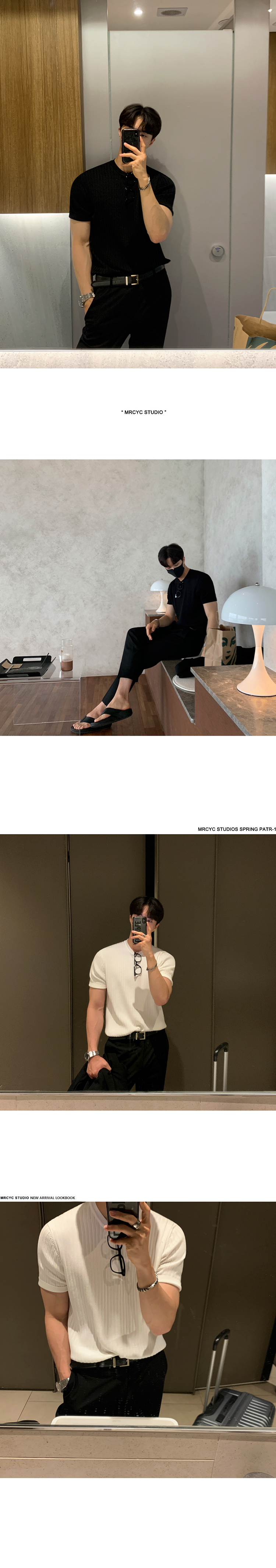 MYQ老钱风薄款条纹短袖针织衫男士夏季韩系修身弹力圆领针织t恤详情9