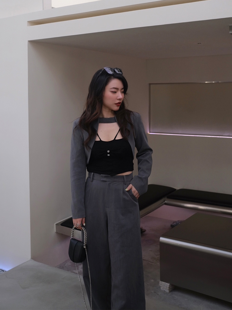 JML ginger grain grey suit, small waistcoat, high-waisted wide-leg pants, slimming A-line skirt, elegant commuting set Application Scenario