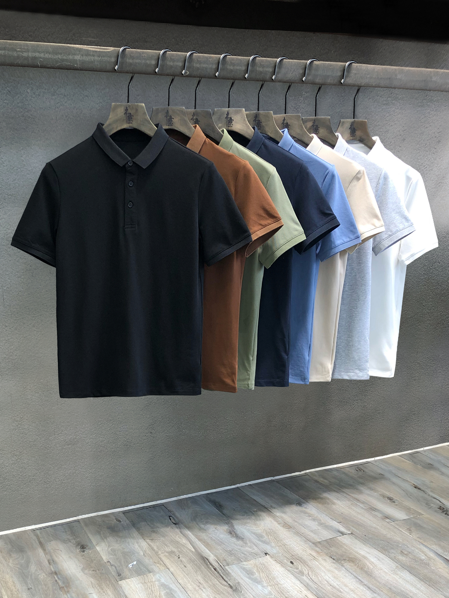 简约百搭合体基础款纯色POLO衫男士翻领短袖t恤男装衣服潮流上衣图