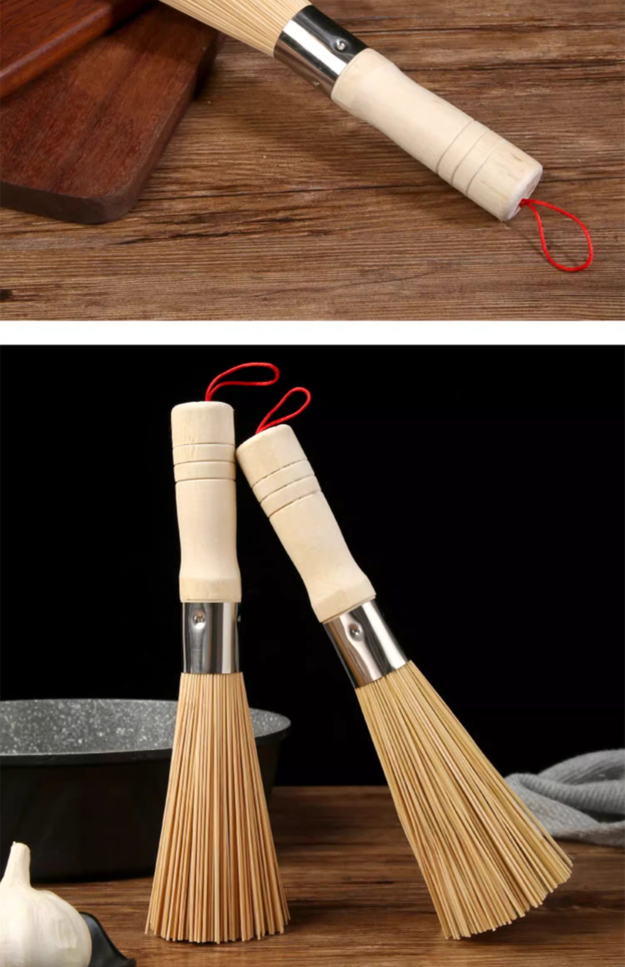 The old-fashioned bamboo pot brush with a solid wood handle is a kitchen household utensil for washing POTS and dishes. It is a bamboo brush for washing POTS and dishes and a cleaning brush pic 13