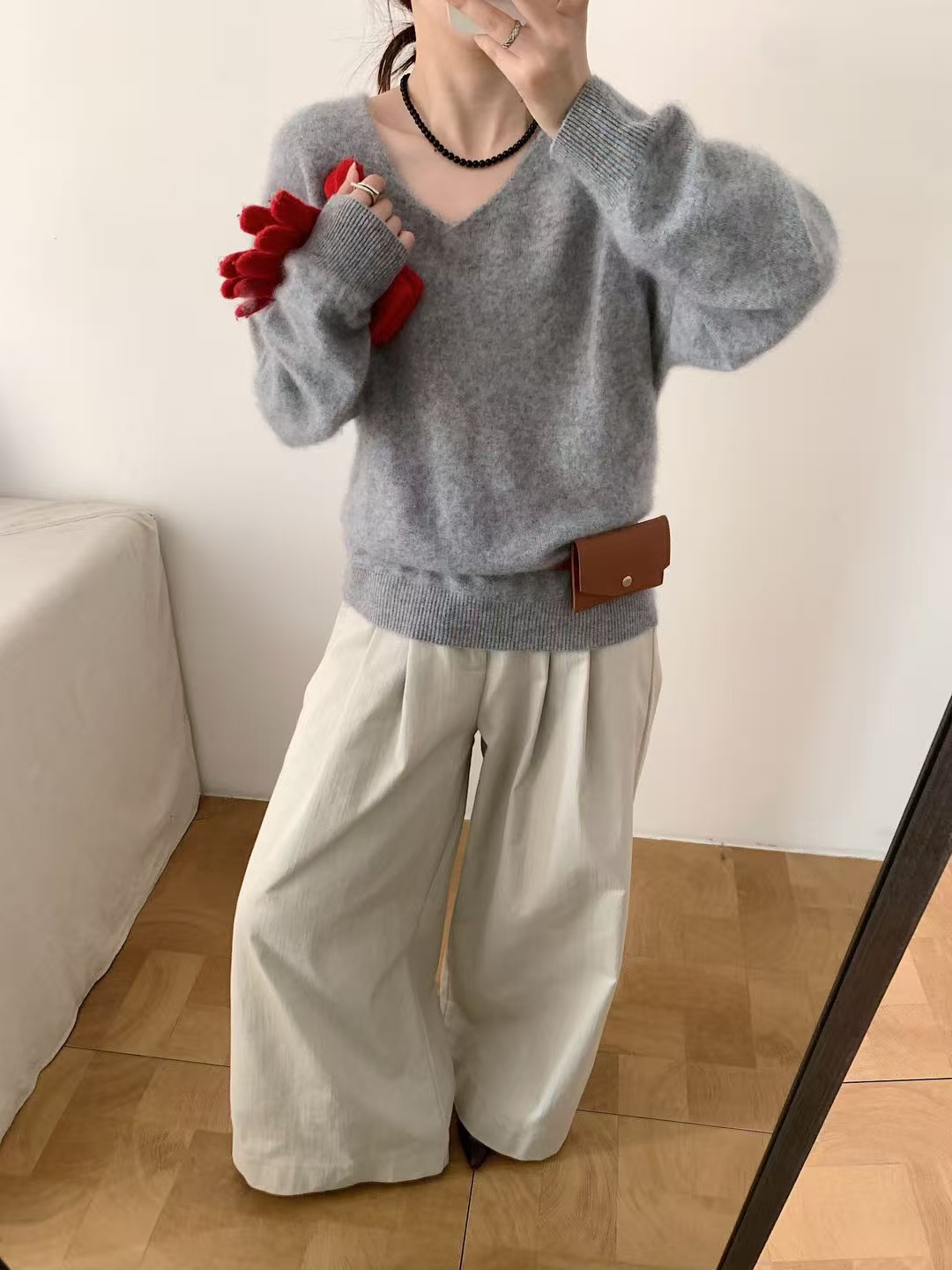 羊绒拉毛韩系温柔风时尚宽松显瘦V领套头亲肤软糯针织衫毛衣上衣详情13