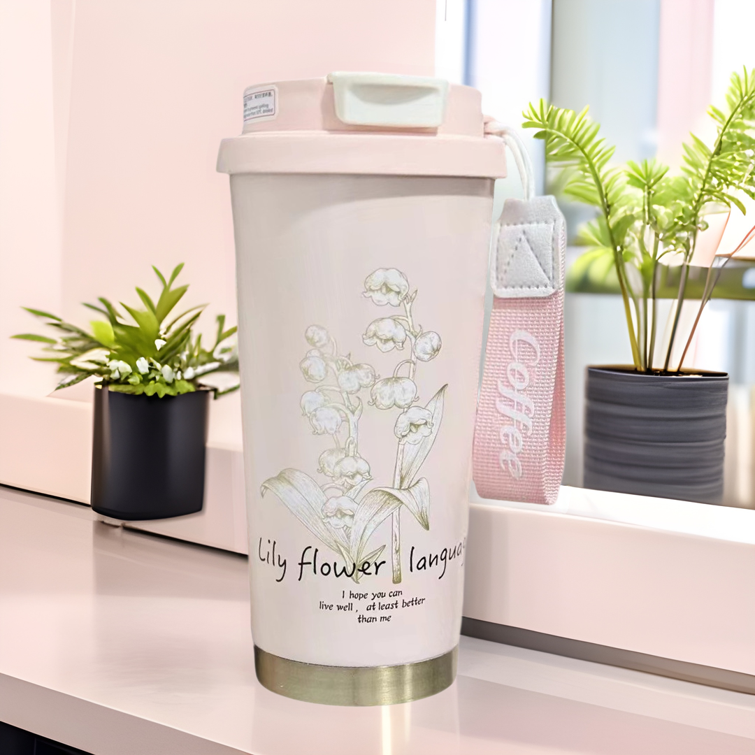 新款铃兰保温杯316不锈钢咖啡杯女生大容量高颜值吸管水杯礼品杯图