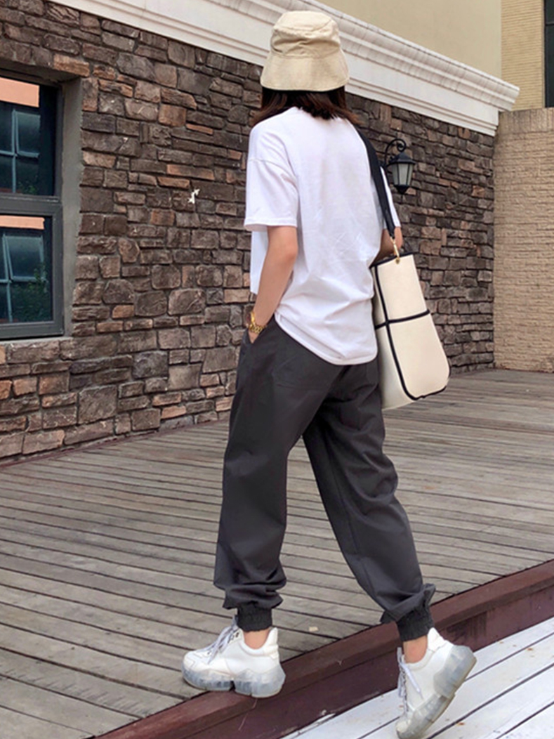 High-end grey French extended cargo pants for women, thick fleece casual pants for autumn and winter, slimming, tight-fitting Harem pants Specification image