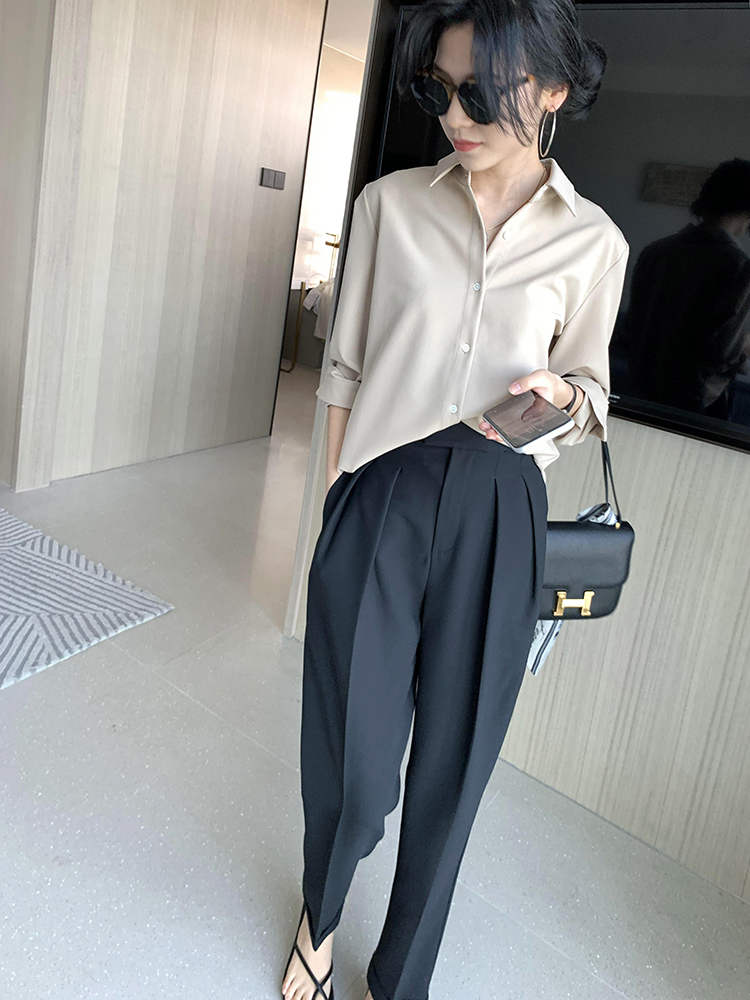 High-end women's wear black slimming straight-leg suit pants 2022 autumn new style high-waisted versatile casual pants little dress pants Application Scenario