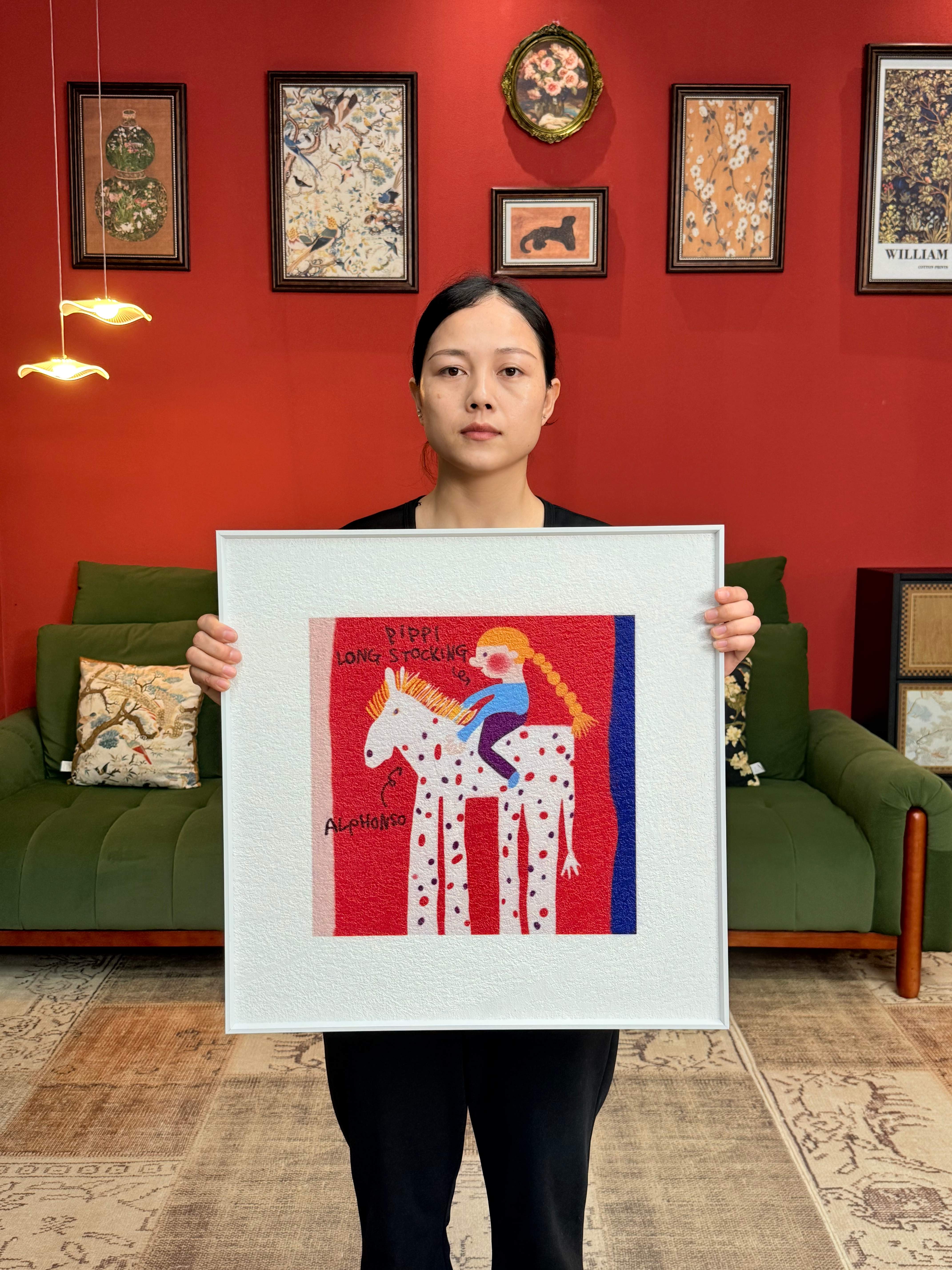 抽象多巴胺骑马女孩卧室装饰画 画饭厅卧室挂画 画D031小众装饰画 画5050详情2