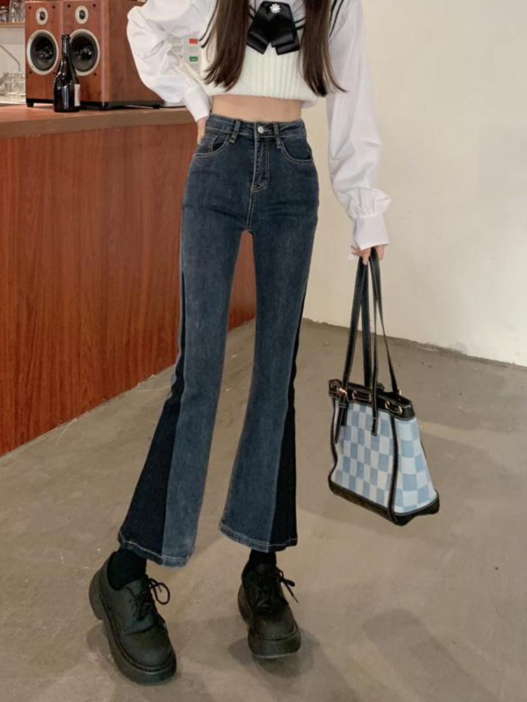 梨型身材小个子女新款牛仔裤子2022年早秋高腰设计感小众微喇叭裤