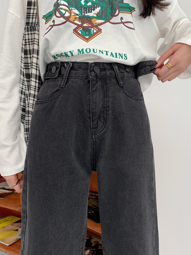 Pear-shaped figure jeans for children's autumn design sense, small and trendy black high-waisted straight-leg loose wide-leg pants