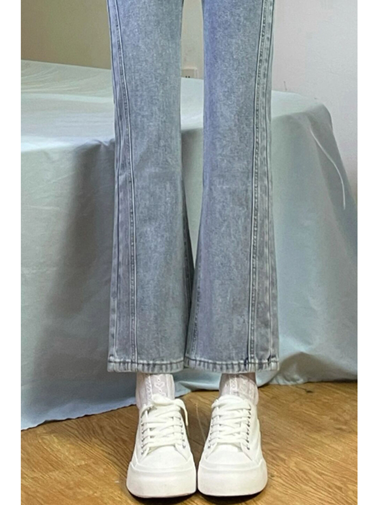 微喇叭牛仔裤女款高街ins潮春秋季新款高腰直筒裤美式vibe风裤子