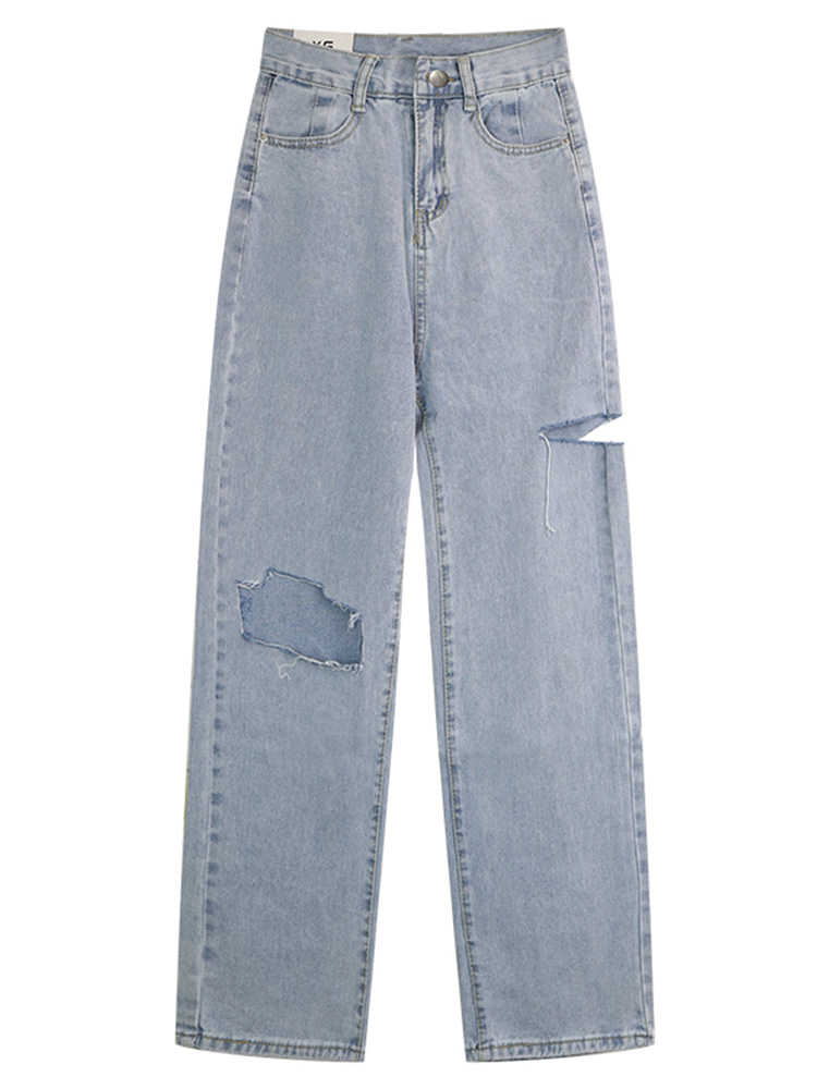 破洞牛仔裤夏白底实物图