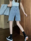 Ripped denim capri pants for women's summer, thin, petite loose straight-leg mid-length pants, ins high-waisted wide-leg shorts Application Scenario