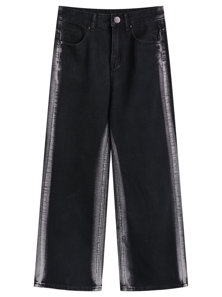 Black jeans for children, early autumn, niche design sense, drape, straight-leg loose long pants, high-waisted, slimming, wide-leg pants Item Picture