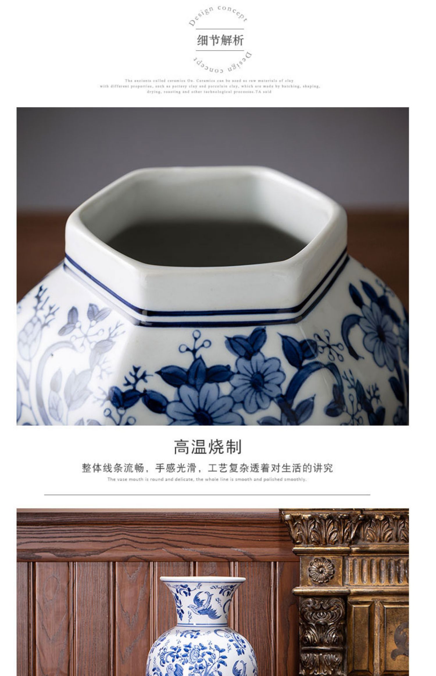 Ceramic blue and white porcelain vases, blue and white porcelain vase ornaments, home living room flower arrangement, TV cabinet decoration and arrangement pic 14