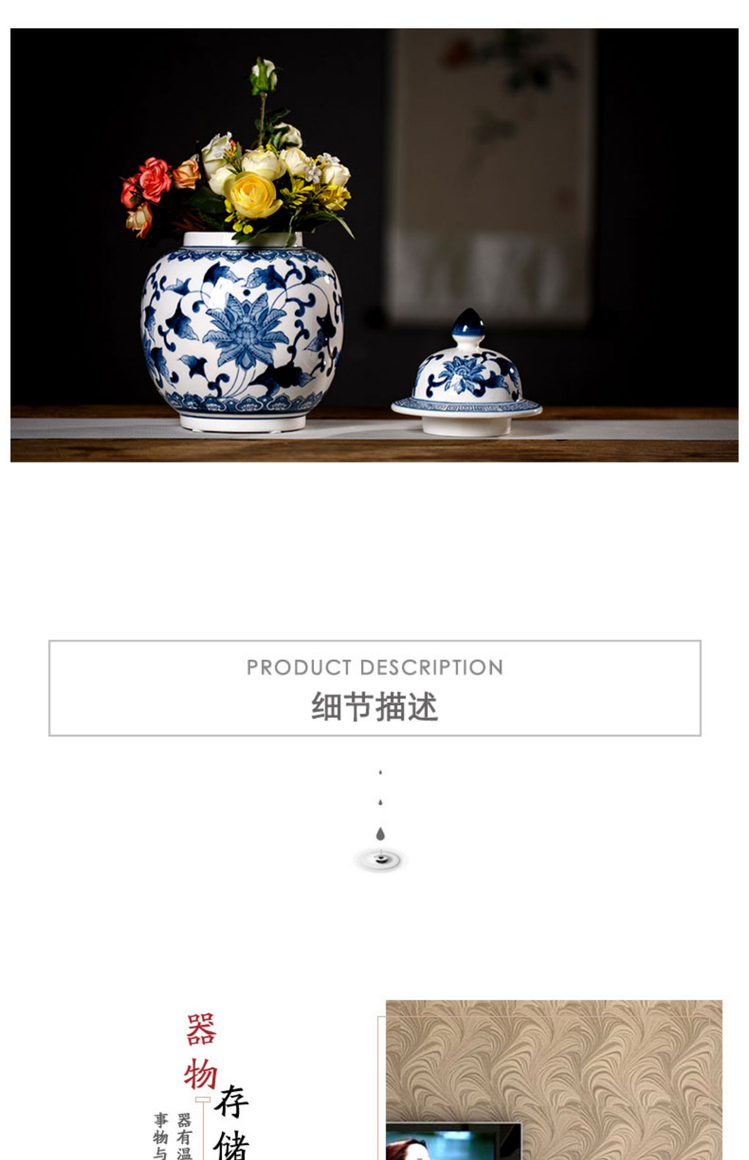 Ceramic blue and white porcelain vases, blue and white porcelain vase ornaments, home living room flower arrangement, TV cabinet decoration and arrangement pic 23