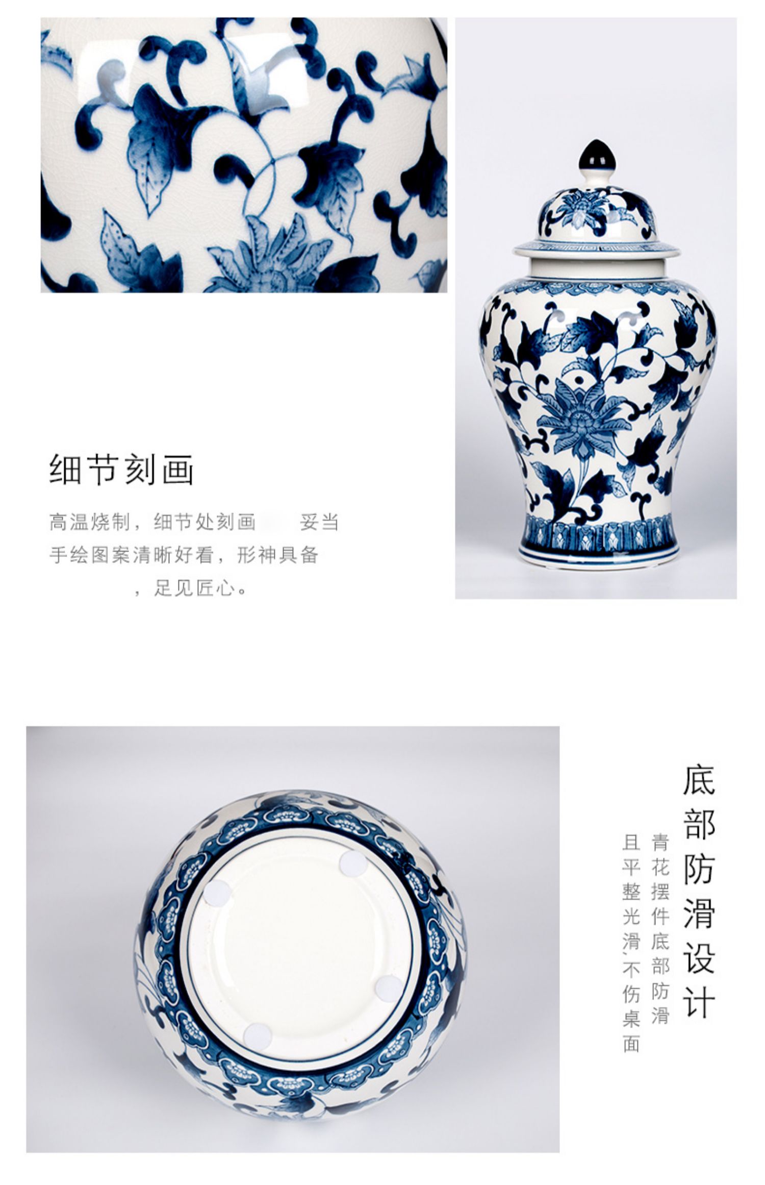 Ceramic blue and white porcelain vases, blue and white porcelain vase ornaments, home living room flower arrangement, TV cabinet decoration and arrangement pic 22