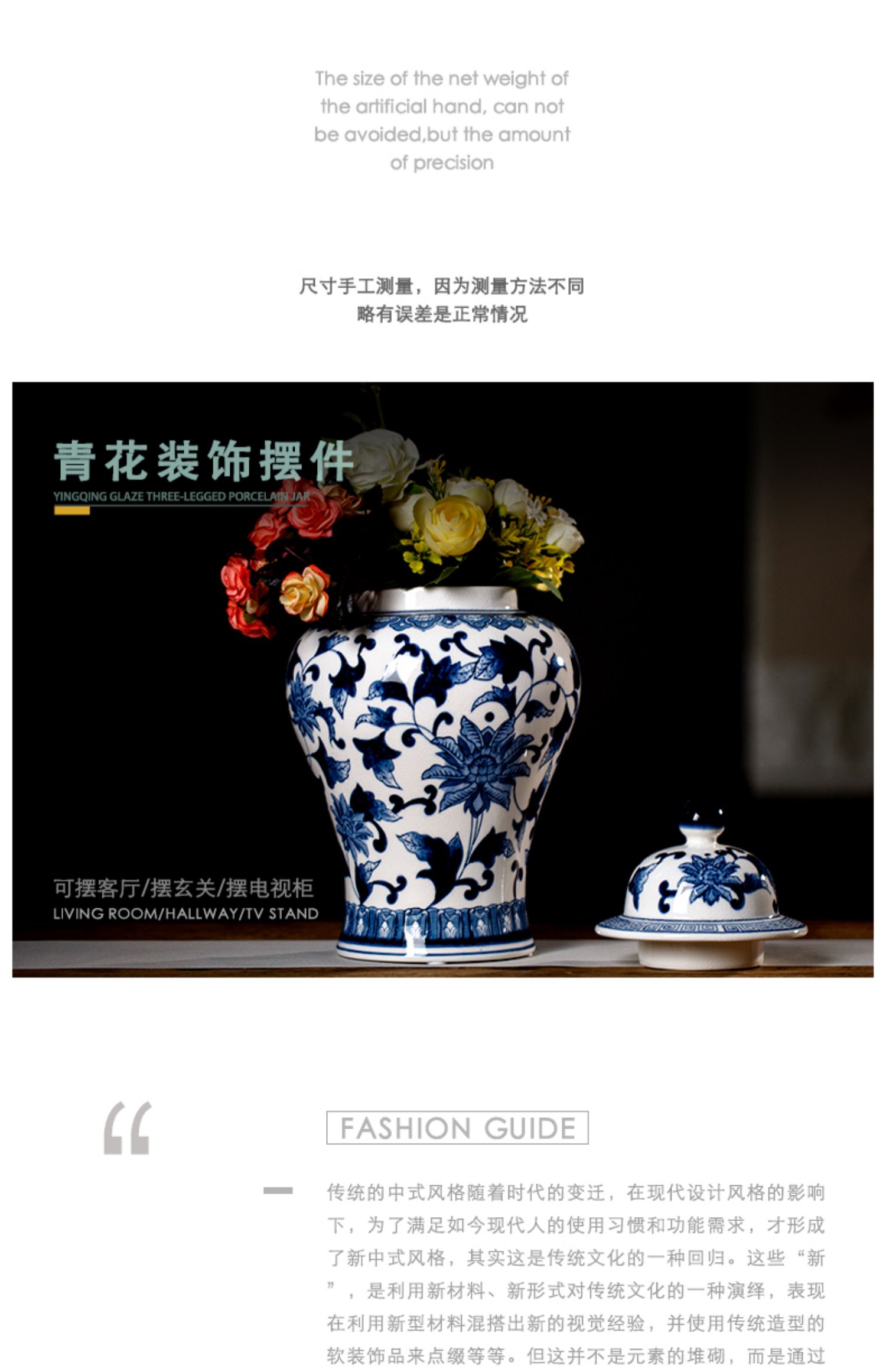 Ceramic blue and white porcelain vases, blue and white porcelain vase ornaments, home living room flower arrangement, TV cabinet decoration and arrangement pic 20