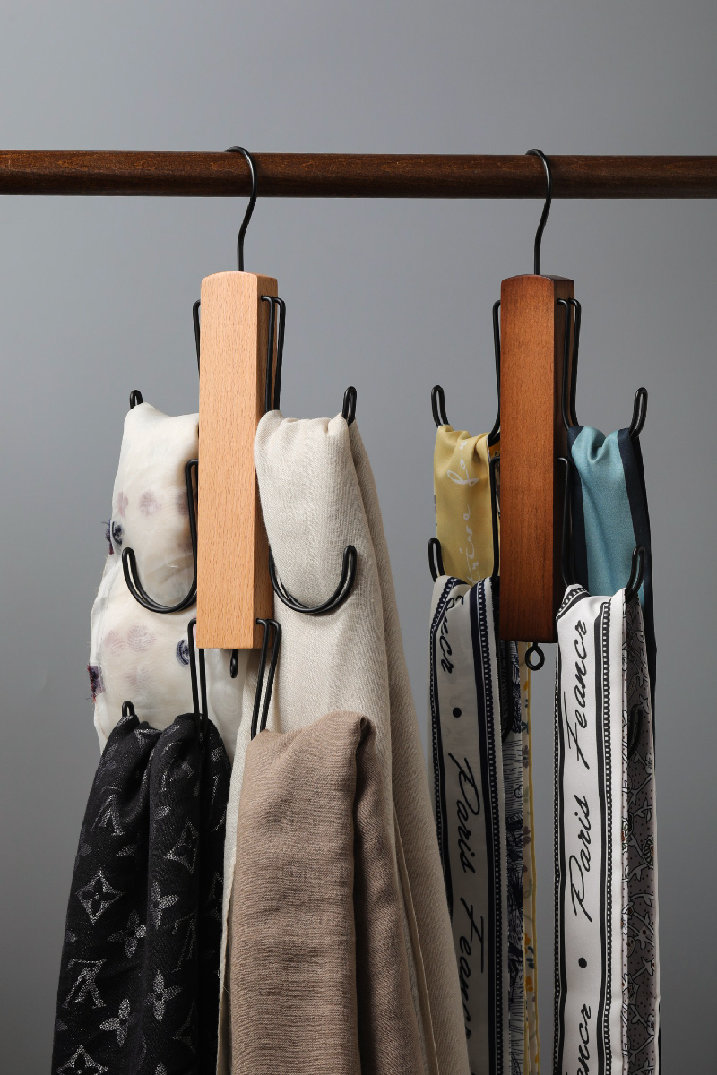 多功能木质挂钩围巾丝巾吊带皮带领带内衣包包帽子收纳衣架省空间详情7