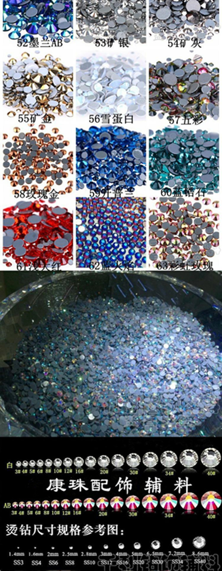 环保奥钻超闪白ab幻彩平底钻 美甲钻饰品衣服贴钻舞服拉丁diy闪钻详情9